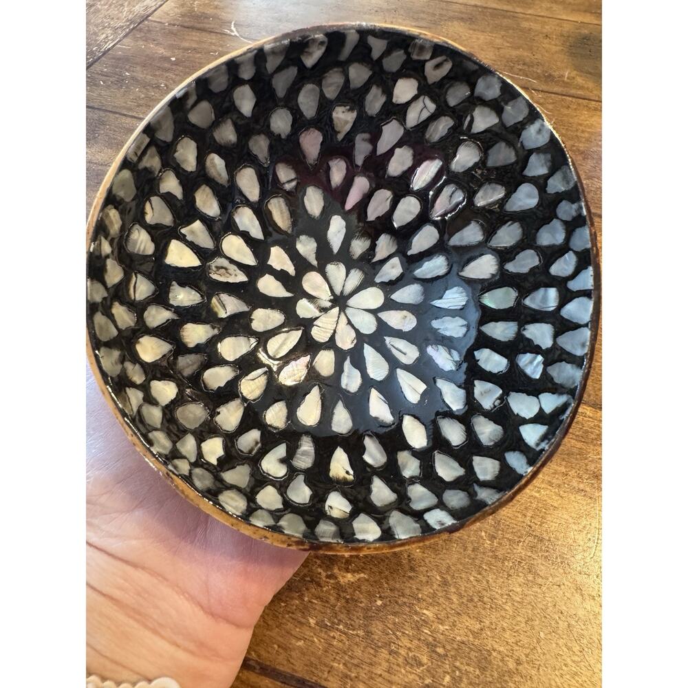 Coconut‎ Shell Bowl Trinket Candy Dish Black Pearl